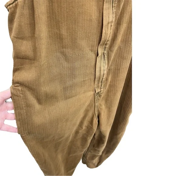 FREE PEOPLE Hunter Denim Slouchy Overalls In Khaki Over-Dye